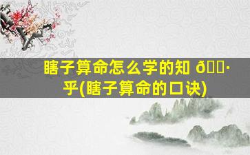 瞎子算命怎么学的知 🌷 乎(瞎子算命的口诀)